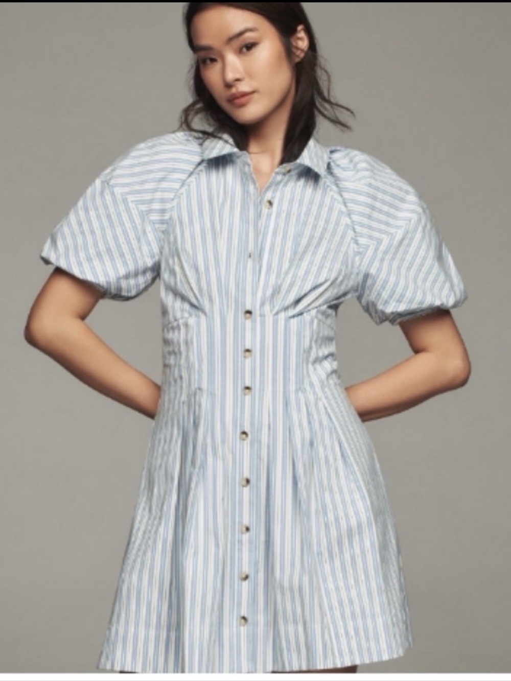 NWT Anthropologie Puff-Sleeve Striped Mini Shirt Dress
